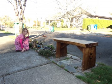 Minha filha Luisa, uma das mantenedoras de um dos jardins de fadas da vizinhança