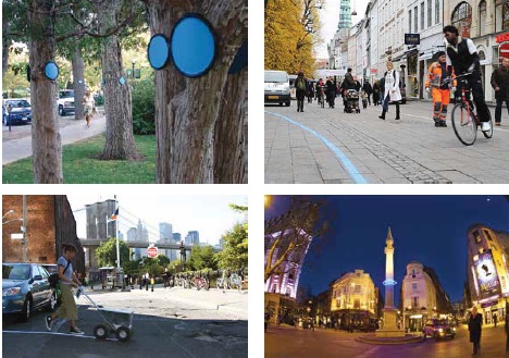 As imagens mostram iniciativas de artistas de Boulder (EUA), Copenhague (Dinamarca), Nova York (EUA) e Londres (Inglaterra)